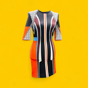 Lotus Temple Neoprene Dress in Red by Clover Canyon Small